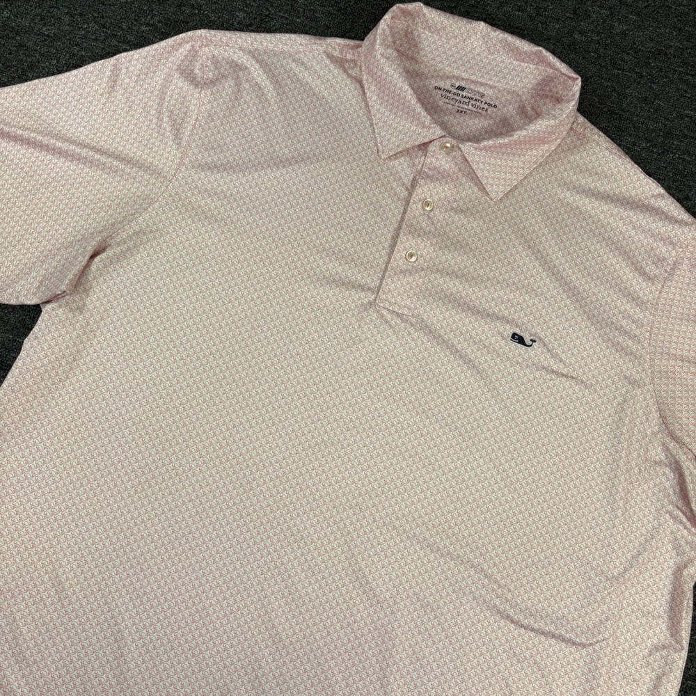 Vineyard Vines Sankaty Polo Mens 2XT Pink Whale Print On-The-Go Performance Tee